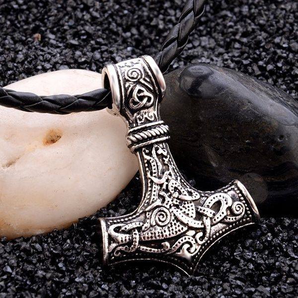 8 Thors Lederband NEU Thorshammer Amulett Bronze Wikinger Indvik Ring Amulett m 